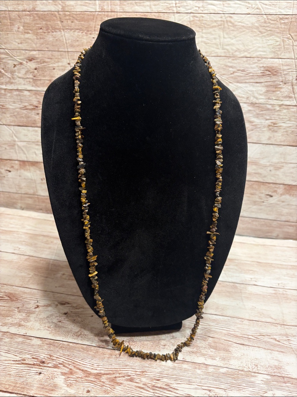 Long Tiger's Eye Chip Beaded Necklace - Brown
